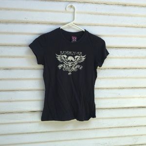 Lucky 13 Pistols & Winged Skull black “baby” tee Small 2005